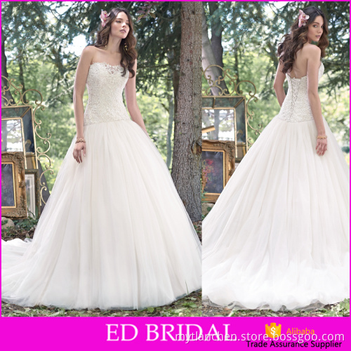 LN214 lace top strapless princess ball gown skirt china custom made wedding dress